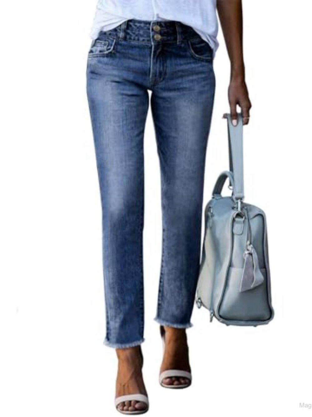 High Waisted Raw Hem Straight Leg Jeans with Tummy Control